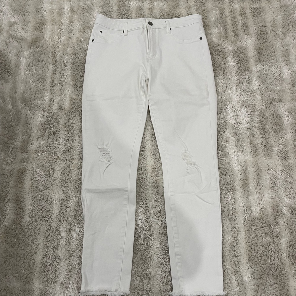 Leith White Distressed Skinny Jeans